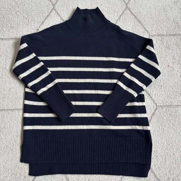 Boden Women’s Navy & Cream Striped Relaxed Turtleneck Sweater Size 4 - Picture 1 of 5